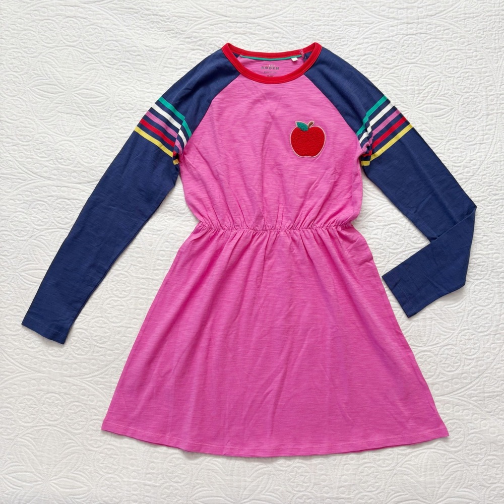 Mini Boden Raglan Apple Logo Dress, Tickled Pink